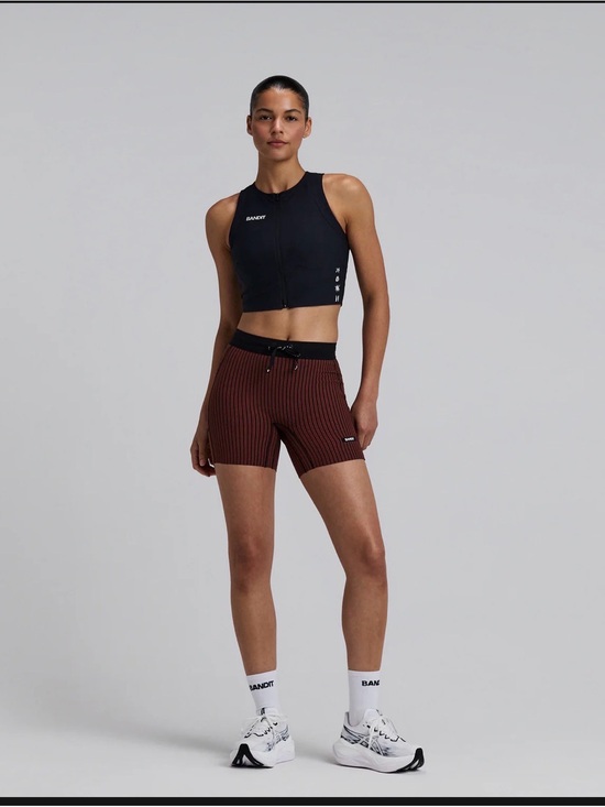 Bandit Pants - Bandit WOMEN'S STRIPED CADENCE™ 5" COMPRESSION SHORTS - MAHOGANY / BLACK